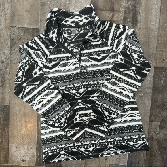 Eddie Bauer Quarter Zip Fleece Pullover Black and White size Medium - Picture 3 of 12